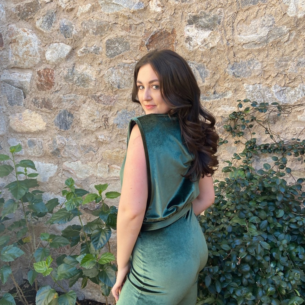 PRETTYLITTLETHING Velvet Emerald Green Jumpsuit